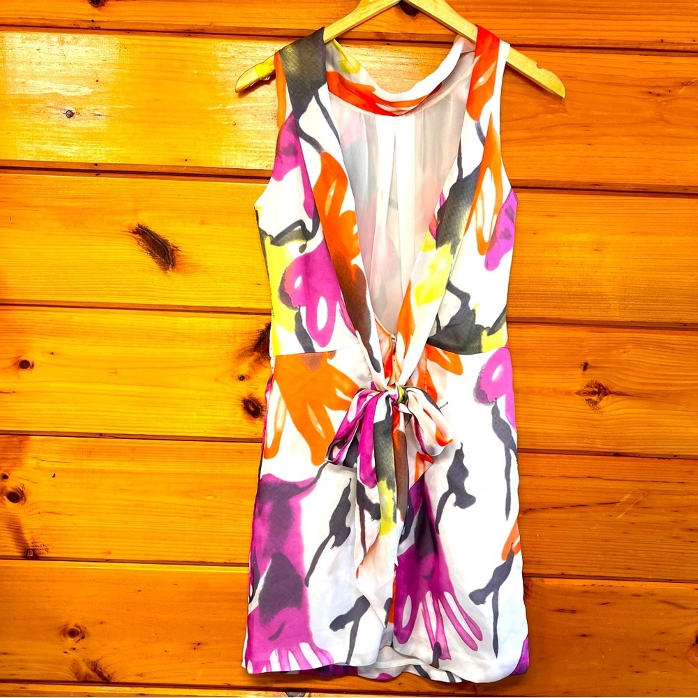 Esley Multicolor Tie-Back Open Back Lined Sleeveless Multicolor Floral Dress S